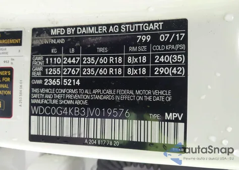 2018 Mercedes-Benz Glc 300 4Matic z USA, uszkodzony, nr VIN WDC0G4KB3JV019576